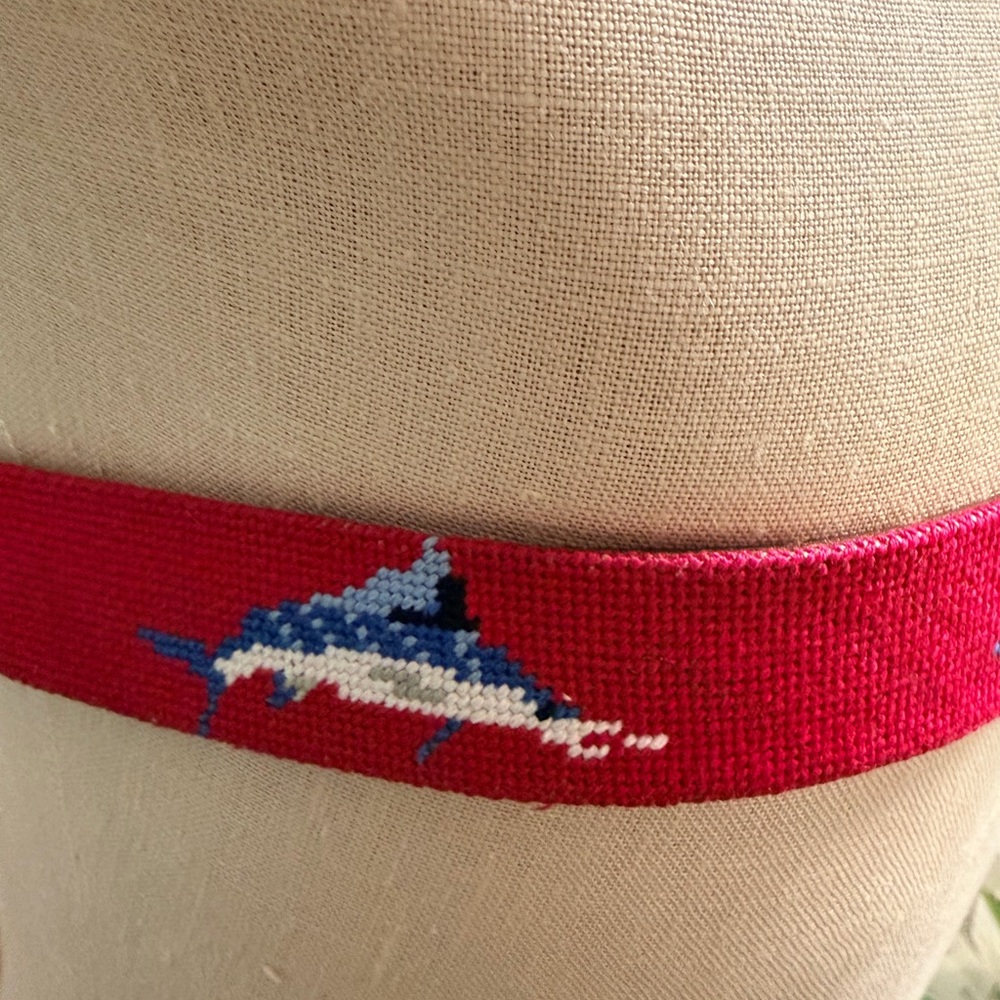 Tucker Blair Red Belt with Dolphin Motif- men’s belt solid brass - Picture 2 of 4